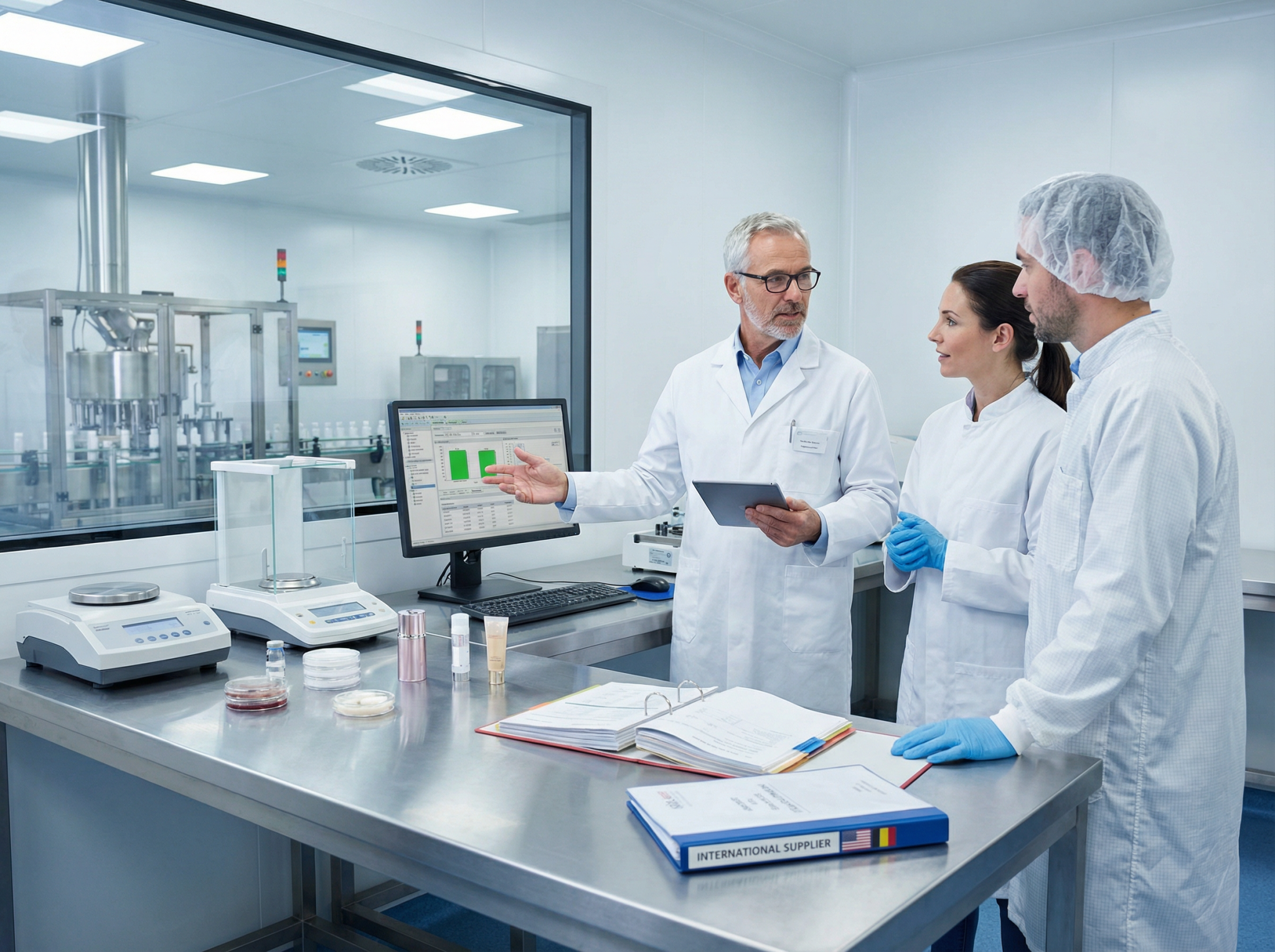 Scientifiques discutant dans un laboratoire moderne